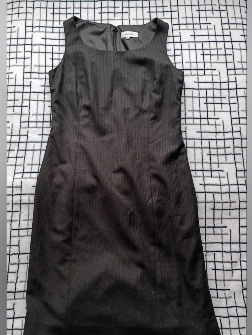 Calvin Klein Size 6 Petite Black Pinstripe Sleeveless Dress NWOT